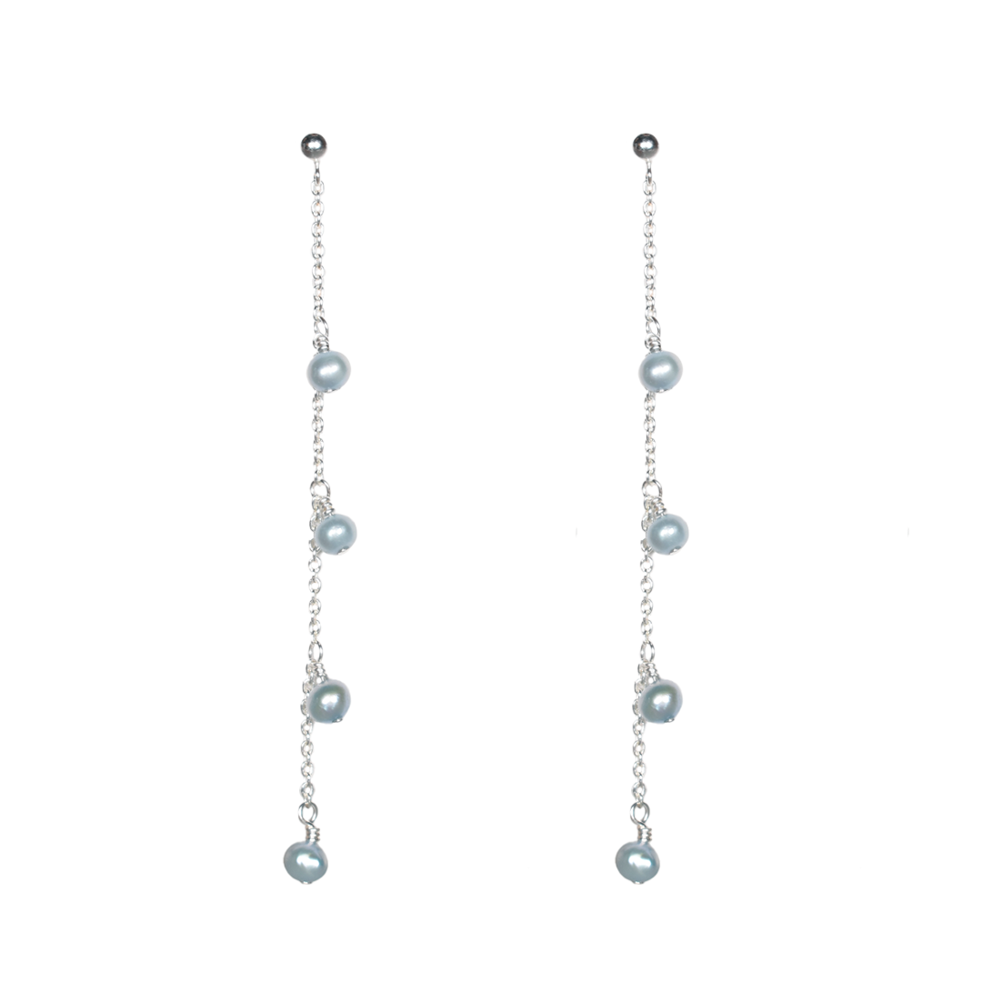 daisy earrings - silver blue pearl