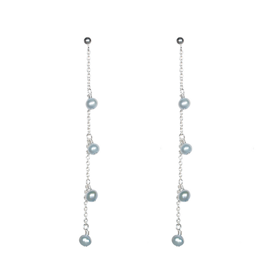 daisy earrings - silver blue pearl