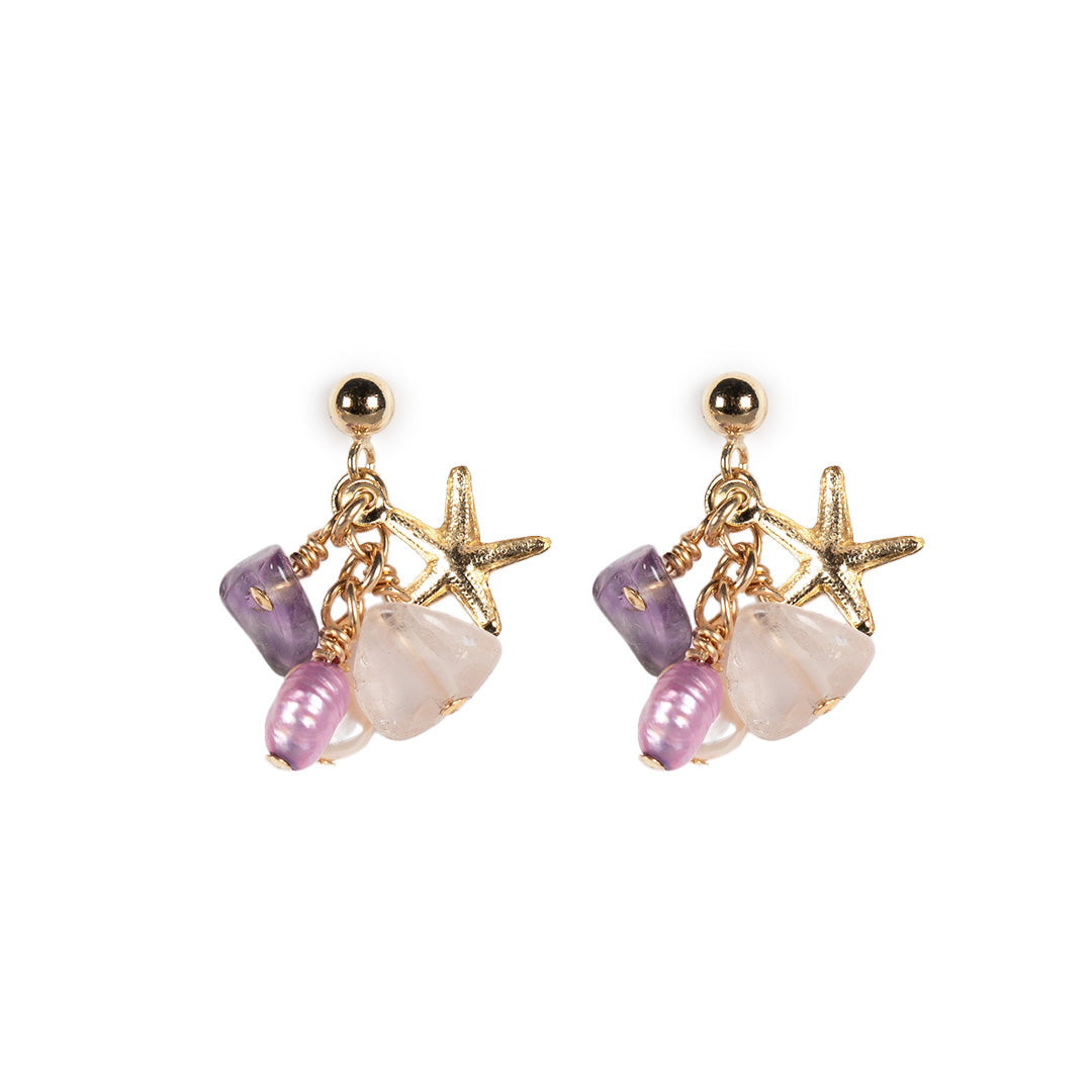 cluster earrings - pink & purple