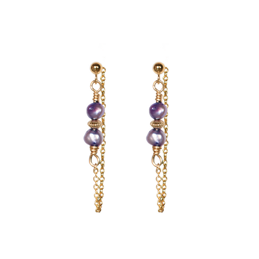 evie earrings - gold purple pearl