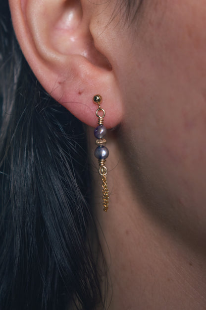 evie earrings - gold purple pearl